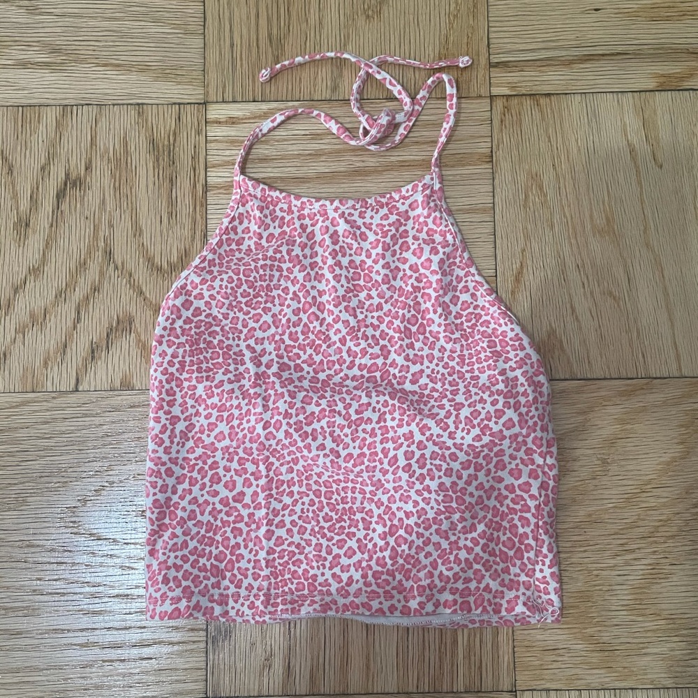 Brandy Melville pink cheetah halter top